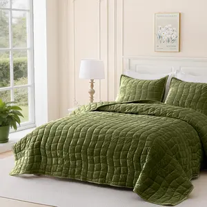 【Memorial Day】DOWNCOOL Velvet Quilt Set King Size, 3 Pieces Soft Lightweight Quilted Velvet Bedspread Coverlet Bedding with 2 Pillow Shams for All Season,#tiktokmemorialday#Summerwins