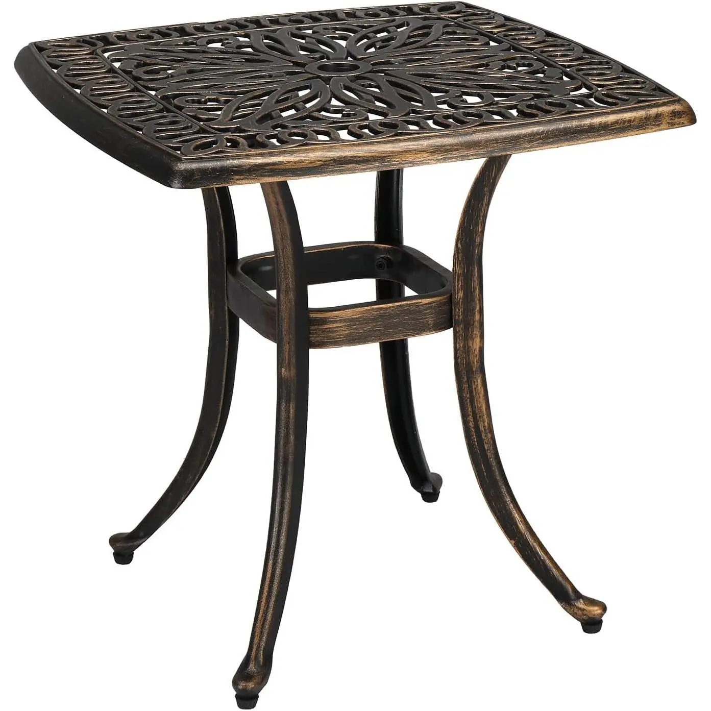 Outvita 21 Inch Cast Aluminum Outdoor Side Table with Umbrella Hole, Anti-Rust Coffee Bistro Table for Outdoor, Patio, Garden, Porch, Balcony End Table (Square, Bronze) Summervibes
