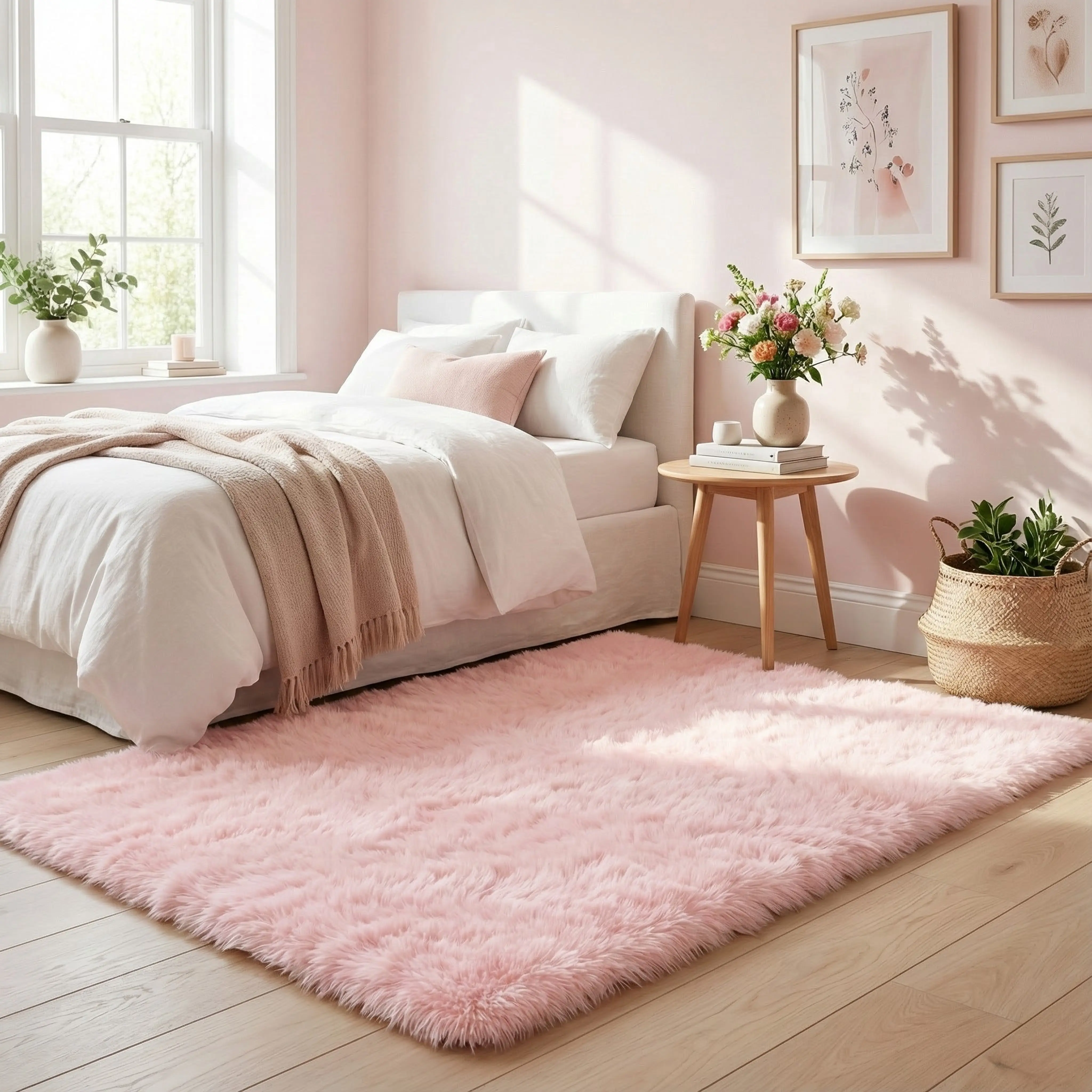 【Back to School】PLUMLIK Pink Area Rugs For Living Room Bedroom, Upgrade Non Slip Fluffy Soft Pink Shag Carpet, Kid And Pet Friendly, Rugs With 4 Stickers, Indoor Floor Shaggy Plush Rug, Esthetic Decor, Graduation Gifts, room decor for girls