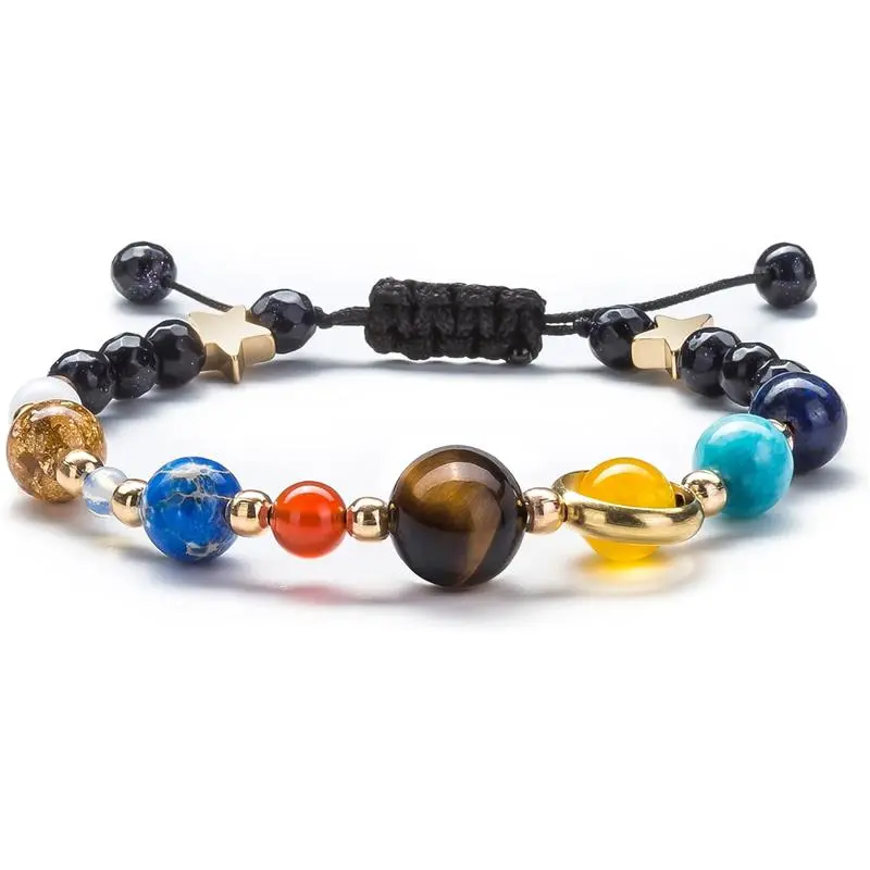Women Solar System Bracelet Universe Galaxy The Eight Planets Guardian Star Natural Stone Beads Bracelet Bangle Gifts for Girls