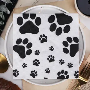 Pet Dog Paw Print Birthday Party Disposable Paper Towels, Fun Pet Theme Napkins for Parties, Eco-Friendly Single-Use Supplies