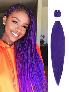 Purple Braiding Hair Pre Stretched 24 Inch 1 Packs Braiding Hair Extensions for Crochet Box Braids Twists Locs Synthetics Hair Itch Free Soft Yaki Texture Hot Water Setting Synthetic Fiber Braids