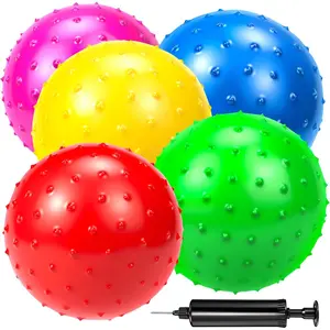 Knobby Balls Bulk 9" Soft Bouncy Ball Sensory Toys Spiky Massage Stress Ball, Set of 5 Sensory Balls with Pump, Party Favors Stocking Stuffers Beach Games for Kids Toddlers