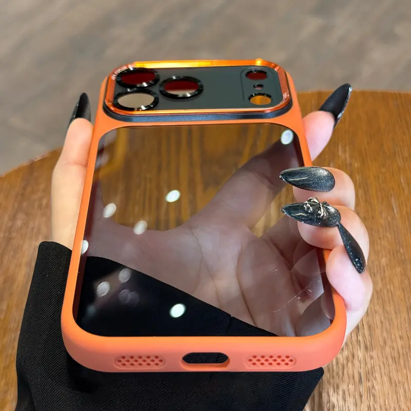 YKQS Phone Case-Transparent Translucent Metal Lens Frame Protective Case for iPhone 18ProMax/18Pro/18/17ProMax/17 Pro/17/16/16Pro/16 ProMax/15/15Pro/15ProMax/14/14ProMax,Simple and Stylish,Acrylic Hard Case,Minimalist Design, Premium Construction