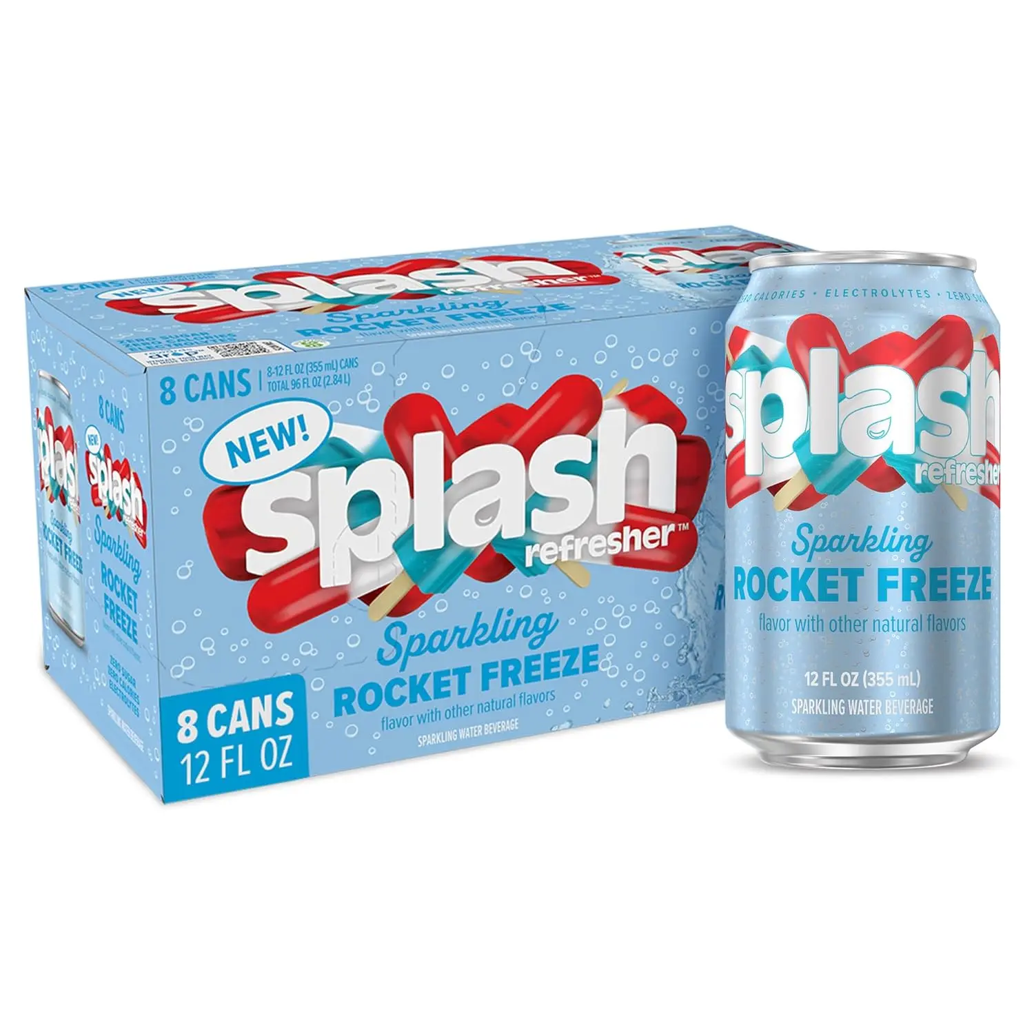 SPLASH REFRESHER Sparkling Water, Blood Orange - 12-Pack, 16 Fl Oz Cans - Flavored Carbonated Seltzer Water with Electrolytes, Zero Sugar & Zero Calories