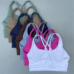 Solid Color Women's Fitness Sports Bra with Cross Straps, Soft High-Intensity Tight Top for Comprehensive Training, Gym and Yoga Underwear with Chest Pads