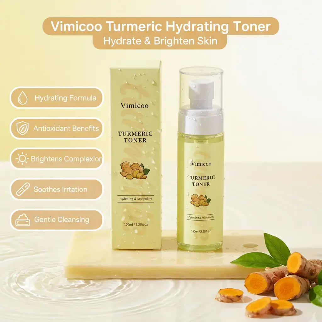 Vimicoo Turmeric Toner - Hydrating, Brightening, Repairing, Lightweight Facial Toner with Antioxidants for Dull, Uneven, Sensitive Skin (Jiyun Ad Plus Formula), Hydrate, Moisture, Radiant, Redness, Moisturizer, Cotton Pads