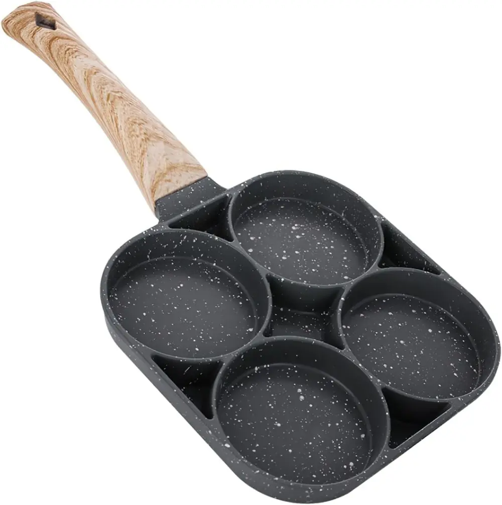 4-Cup Fried Egg Frying Pan with Brush for Oil, Non-stick Poached Egg Pan Pancake Skillet for Burger, Omelet, Outdoor Camping nonstick outlet sale even heat burger pan