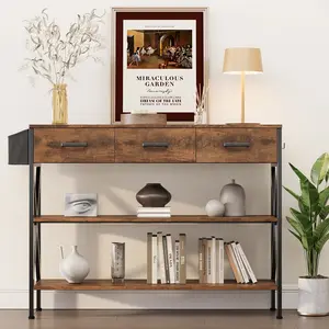 Gizoon 47" Entryway Table with 3 Drawers and 3 Tier Storage Shelves, Industrial Narrow Long Sofa Table, Farmhouse Style Console Table for Living Room, Hallway, Couch, Small Spaces, Retro Style