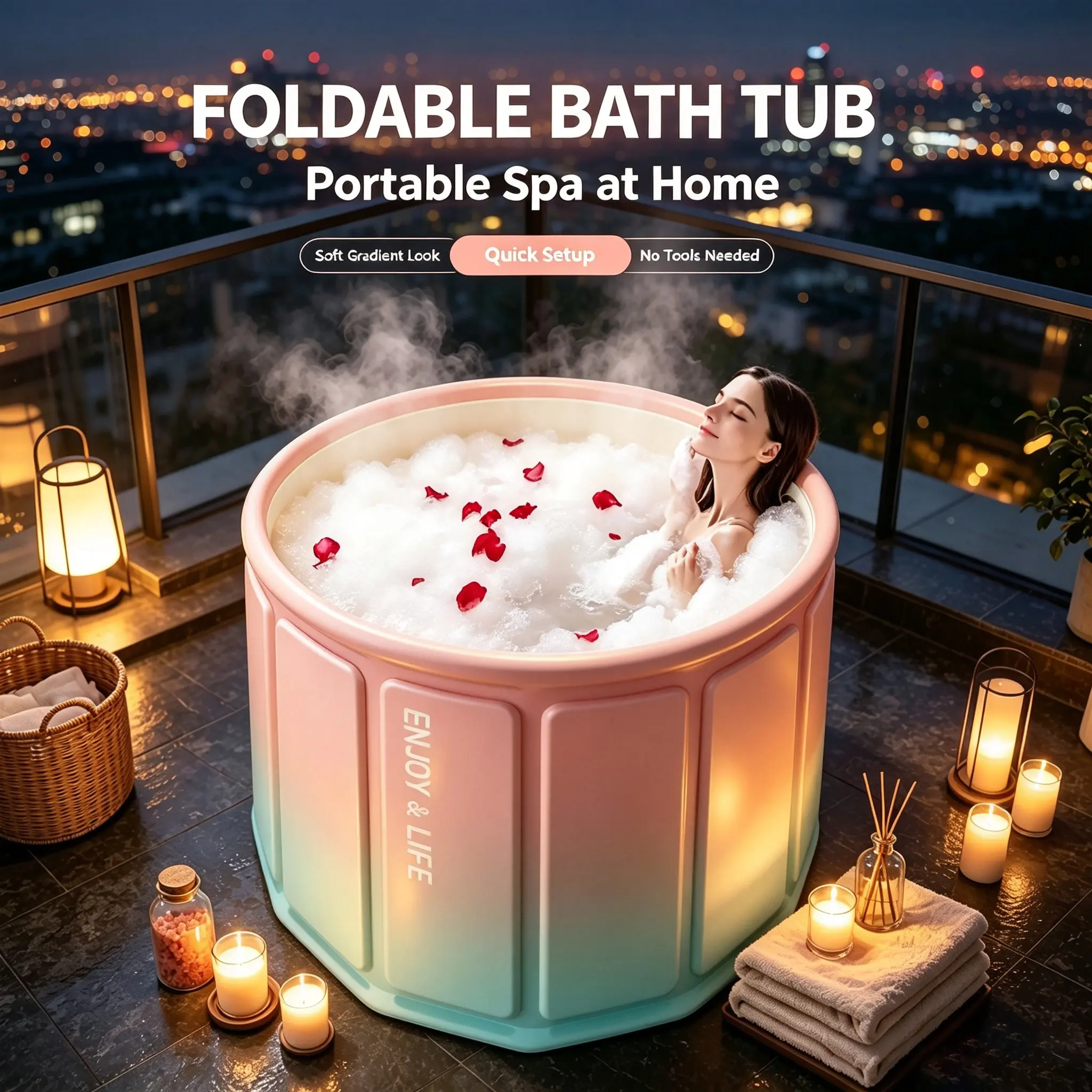 Portable Bathtub Foldable Collapsible Tub Travel Bath Tub | Foldable Design, Portable, Suitable For Shower Soaking, Hot Spa, Ice Bath