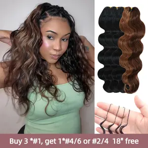 【 Buy 3 *#1, get 1*#4/6 or #2/4  18" free 】 LWIGS 50 Strands/Bundle Mix Color Body Wave Crochet Human Hair - Pre-Separated Knotless Boho Braids for Women (4-5 Bundles Full Head) - Reusable Long Lasting Bohemian Hair Extensions