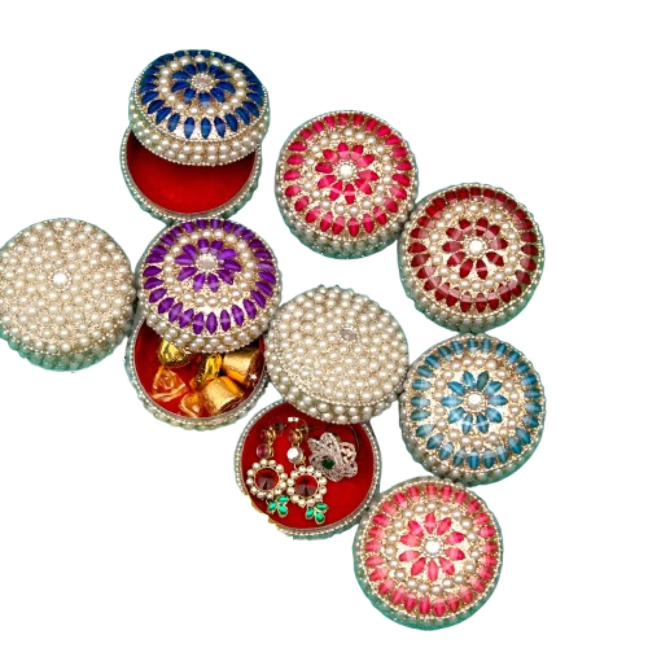 LoveNspire Traditional Fabric Pearl-Detail Jewelry Box - Rectangular Eco-Friendly Dustproof Girls' Accessory Organizer with Compartments, Travel Pack, 3 Inches Diameter, Handcrafted Excellence, Unique Gift for Diwali, Anniversaries