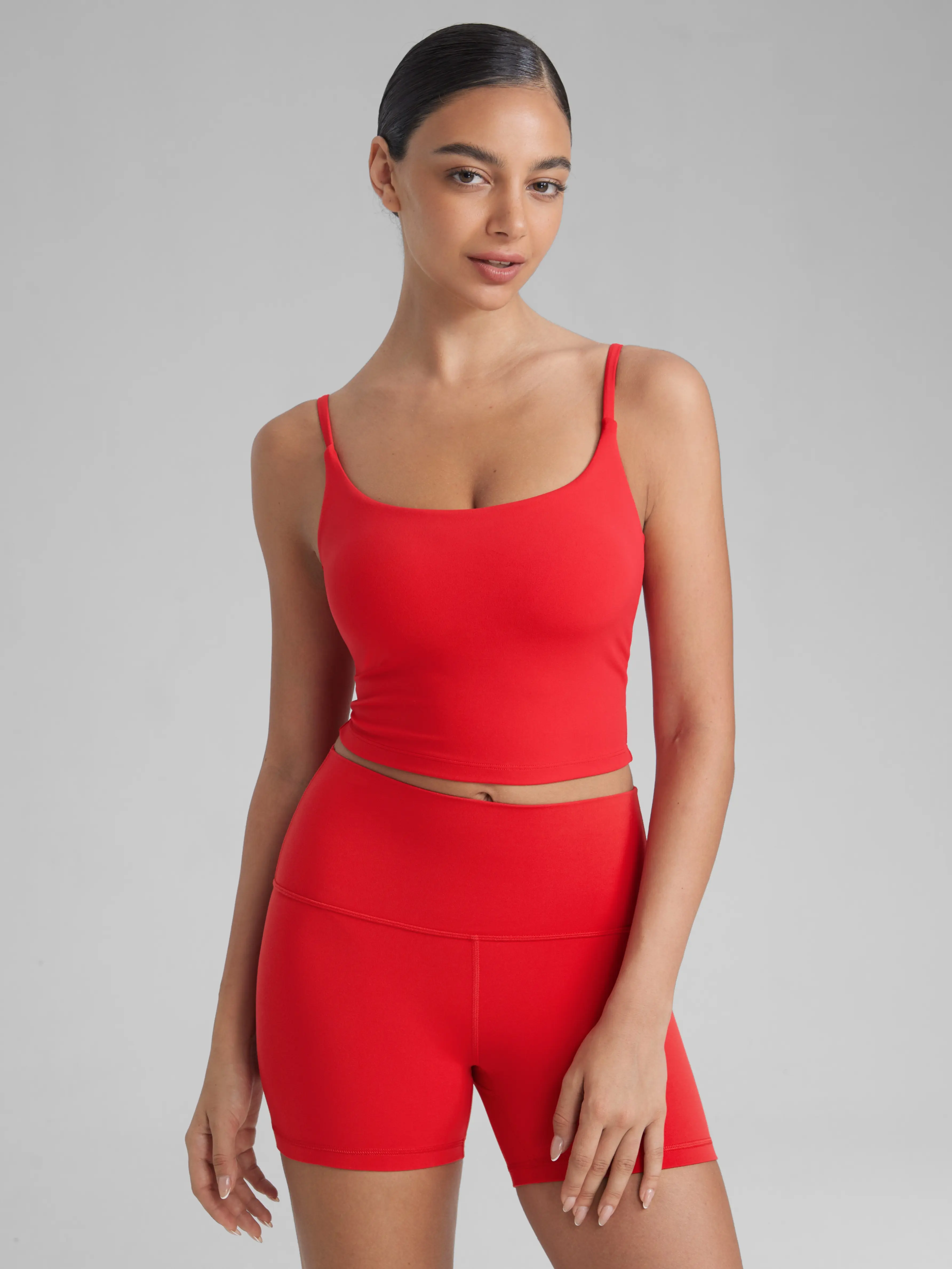 CRZ YOGA Butterlift Adjustable U Back Crop Tank Tops for Women - Padded Camisole Scoop Neck Workout Longline Sports Bras