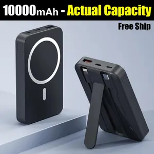 10000mAh Power bank with built-in cable-Magnetic Power Bank 10000mAh with Phone Holder Wireless Portable Charger USB-C Cable Compatible iPhone 12 13 14 15 Plus Pro Max Series