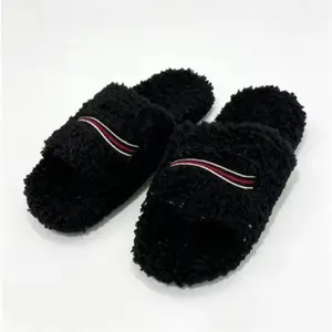 Breathable Airy Black Fluffy Open-Toe Slides | Non-Stuffy Home & Casual Daily Slippers for Stylish Looks
