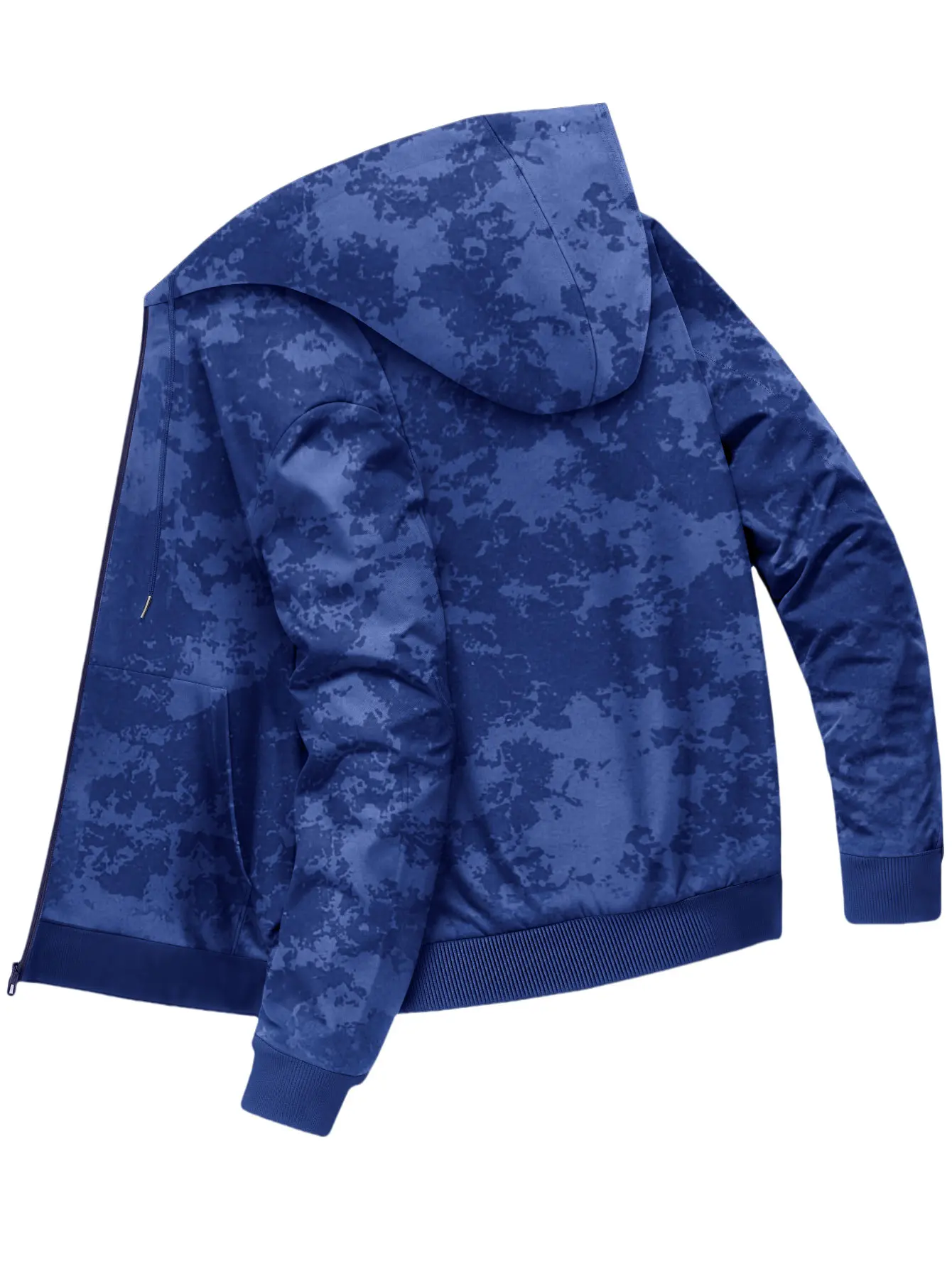 Men’s Autumn Winter Zip-Up Hoodie Jacket - Tie-Dye, Fitted, Long Sleeves, Zippered Front, Pockets, Dry Clean, Stylish Casual Athletic Blue Top