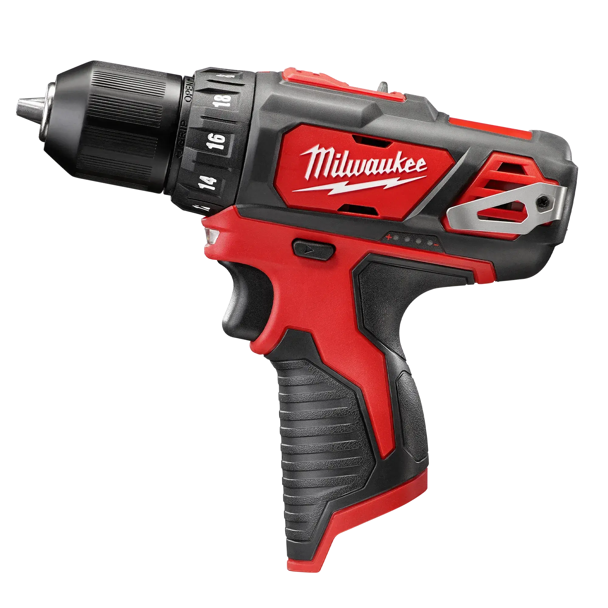 Milwaukee 2407-20 M12 3/8” Drill/Driver, Lightweight Cordless Power Tool (Tool Only) with LED Lights, Fuel Gauge, 0-400/0-1500 RPM, All-Metal Locking Chuck