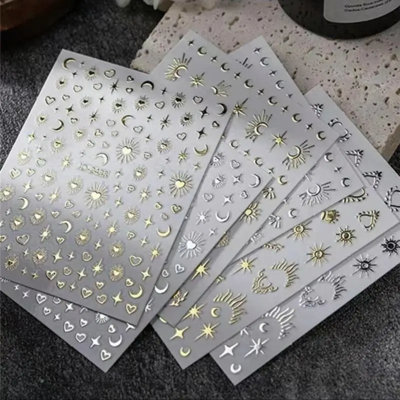3D Star & Moon & Heart Pattern Nail Art Sticker, 6 Sheets Self Adhesive Nail Decal, French Nail Art Decoration for Women & Girls, Nail Adhesive Stickers, Nail Art Products, Nail Art Supplies