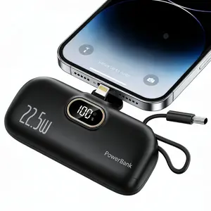 5000mAh 22.5W Fast Charge Mini Power Bank, Pocket Portable Charger with Smart Digital Display, Dual Type-C/USB-A Ports for iOS Android Devices, Lightweight Cable Included Rechargeable Battery Pack