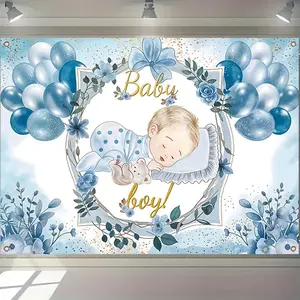 Baby Boy Theme Background Banner, 1 Count Baby Sleeping Pattern Decoration, Wall Hanging Decor for Home Living Room Bedroom Photography, Ornaments, Shimmer Wall Backdrop, Photo Backdrops