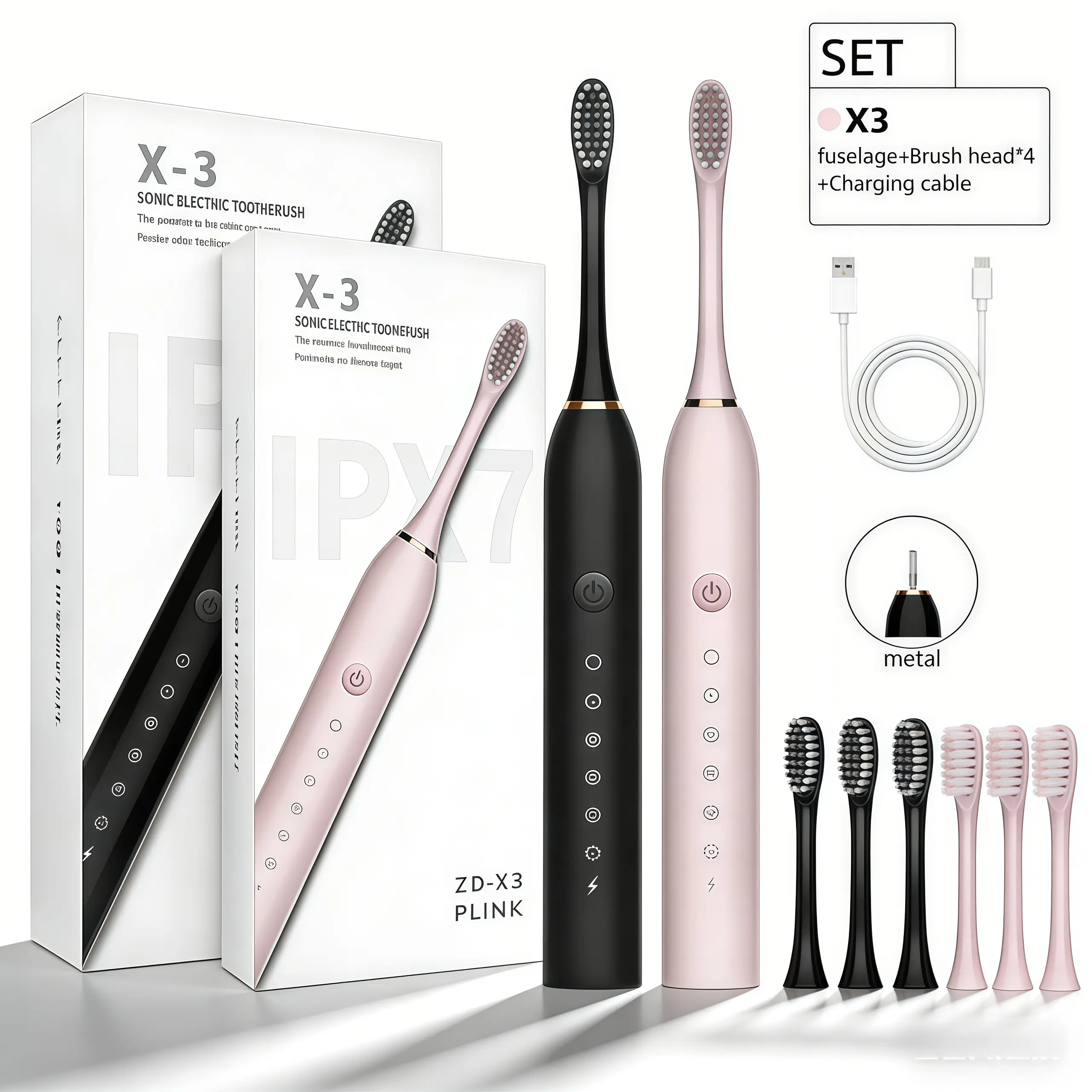 Rechargeable Electric Toothbrush for Adults with 4 Replacement Brush Heads, Deep Cleaning Sonic Toothbrush, Whitening Teeth, Gum Care, Soft Bristles Daily Oral Care Cleansing Cleansing