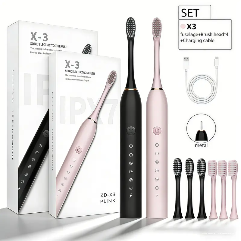 Rechargeable Electric Toothbrush for Adults with 4 Replacement Brush Heads, Deep Cleaning Sonic Toothbrush, Whitening Teeth, Gum Care, Soft Bristles Daily Oral Care Cleansing Cleansing