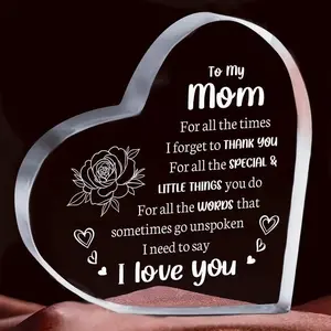 Heart Shaped Acrylic Decoration Block, Flower & Letter Pattern Decorative Ornament, Inspirational Creative Gift for Mom, Delicate mom birthday gift,Gift idea,Funny home decor