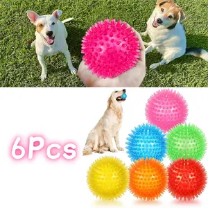6 Pack Summer Pool Toys for Dogs, 2.5 Inch Floating Squeaky Balls for Fetch in Water, Spiky Chew Toys for Teething Puppies & Small Dogs