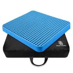 SelectSoma Travel Seat Cushion for Back Sciatica Tailbone Pain Relief Wheelchair Cushion with Thick Double Gel Design for Maximum Comfort and Pressure Relief 16.5x14.5x1.6 Inches