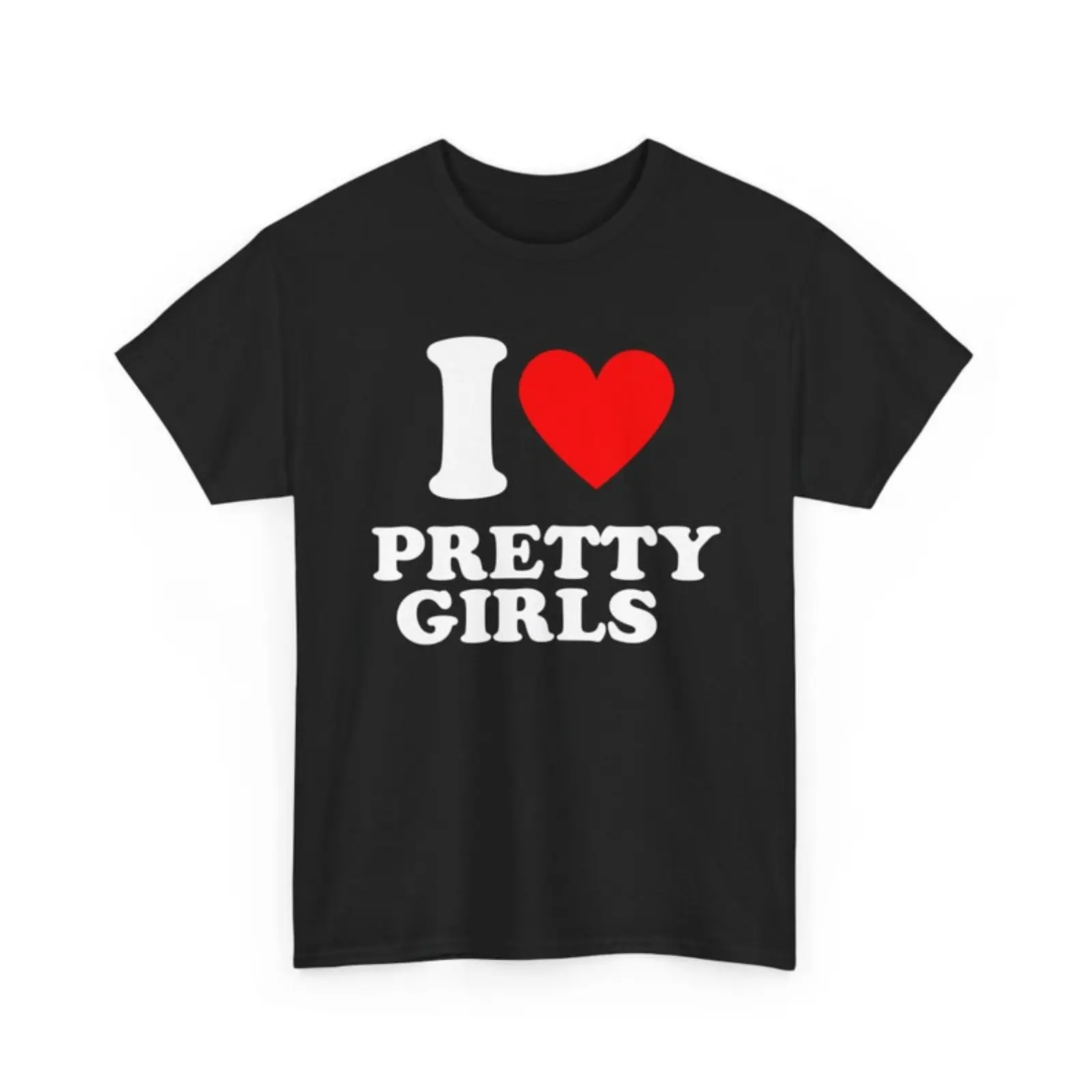 Men's Crew Neck Graphic T-Shirt, Casual "I Love Pretty Girls" Sarcastic Print, Breathable 100% Cotton Menswear Top, Knit, Fabric, Tops, Him, Shortsleeve, Round Neck, Tshirt, All-Season, Graphic Print