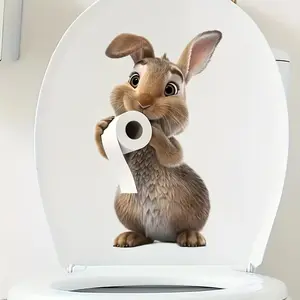 Cute Rabbit Toilet Sticker, Self-Adhesive Waterproof Bathroom Decorations, Adorable Animal Pattern Toilet Decal, 1pc