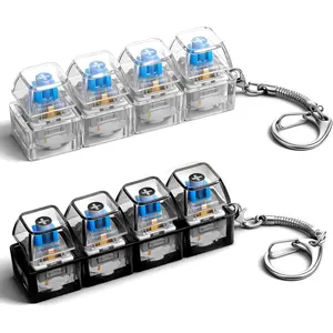 2Pcs keyboard fingertip toy keychains, available in styles with and without LED lights, keyboard fingertip toys, keyboard button finger clickers, relieve anxiety (transparent and black)