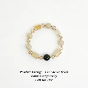 Healing Jewelry Natural Citrine & Black Obsidian Combo Bracelet for Abundance Prosperity Protection Grounding Manifest Wealth Gift for Her Stretch Elastic Band Minimalist Boho Look
