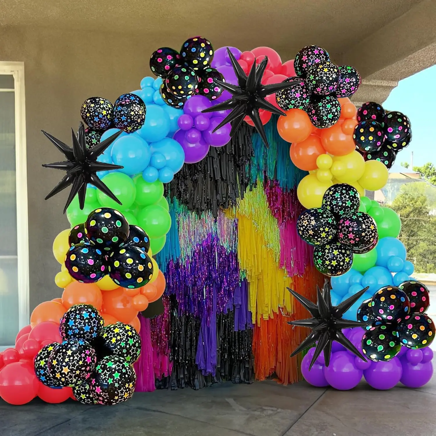 166PCS Neon Rainbow Balloon Garland Kit for Glow Party, Disco & 80s 90s Birthday Decorations