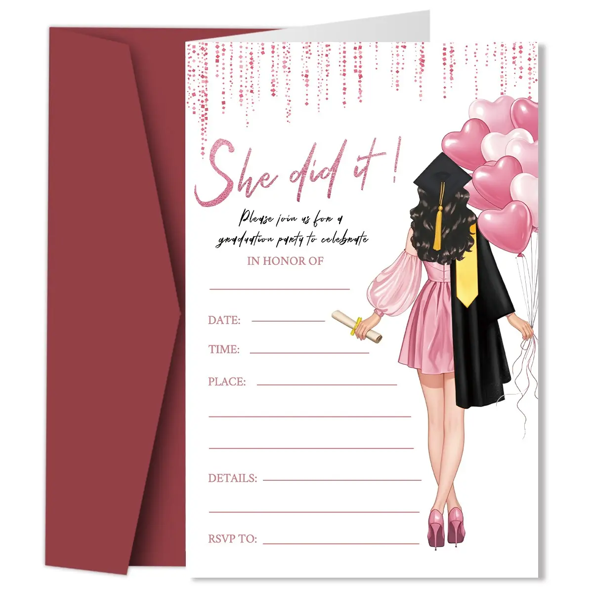 1pc Graduation Theme Invitation Card Set, Includes Envelope & Fillable Invite, Ideal for College Graduates, High School Seniors, Party Supplies