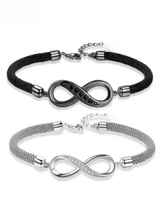 Couple's Infinity Symbol Rope Bracelet, Premium Copper Zirconia Accents, Adjustable S925 Extension Chain, Perfect Holiday Gift, Adjustable Bracelets, Couple Bracelet Set