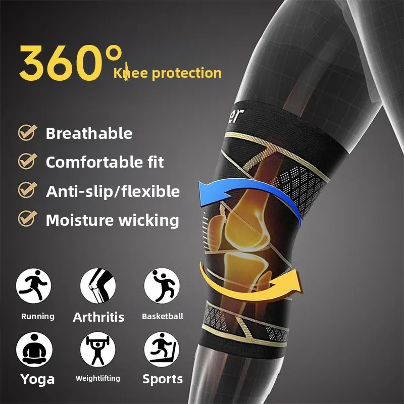 Copper Ion Knee Compression Sleeve for Running Sports Copper Fiber Supportive Nylon Knit Breathable Anti-Slip Outdoor Fitness Training