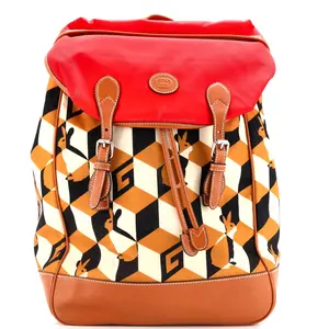 Pre-owned GUCCI Leather, Nylon Backpacks Interlocking G Patch Flap Buckle Backpack Printed Nylon and GG Coated Canvas by Rebag