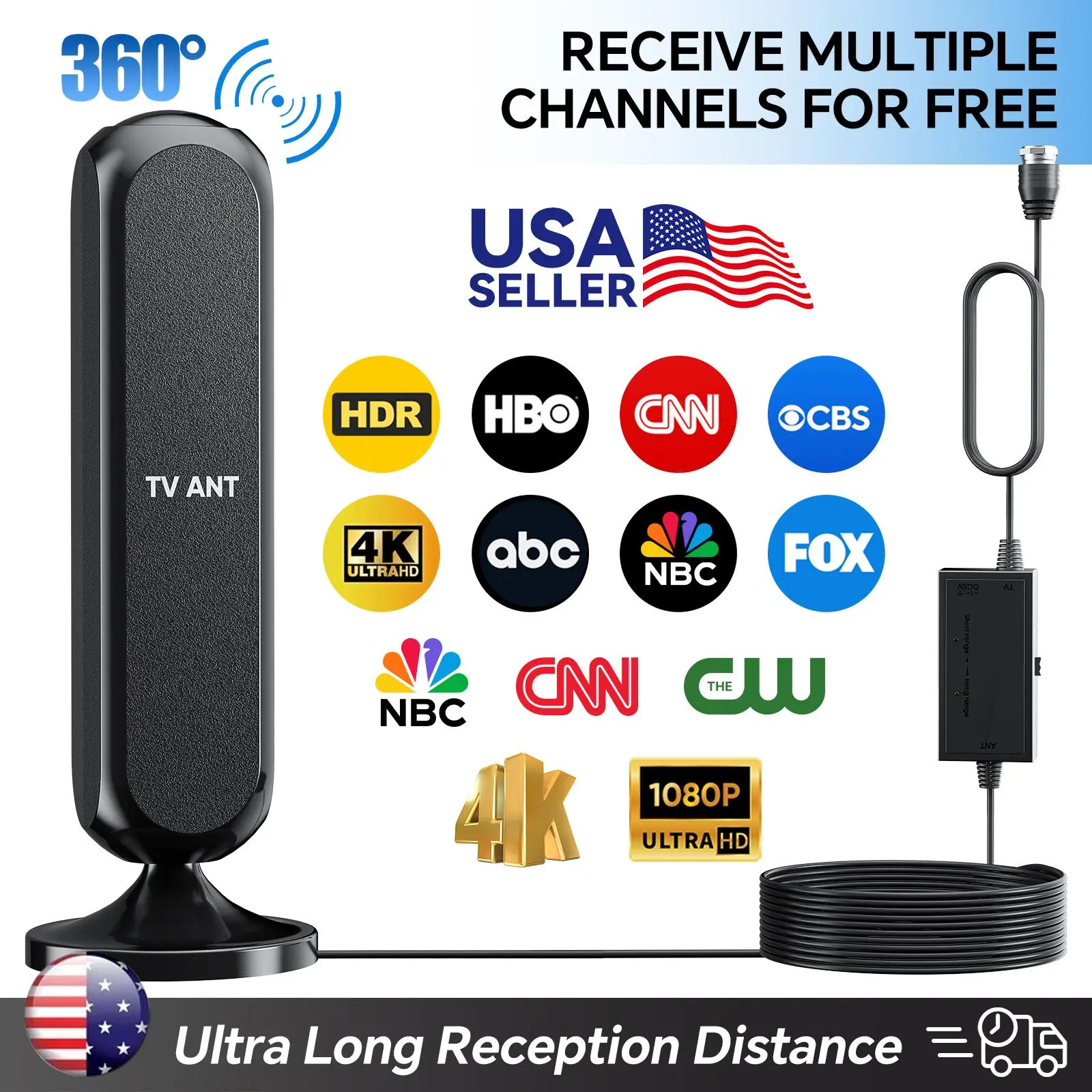 2026 New Indoor TV Antenna -4K HD Digital TV Antenna With 360° Signal Booster Supports 4K/1080p HD Local Channels ,No Monthly Bill Ultra Long Reception Distance TV Antenna For Local Channels ,Deals For You Days