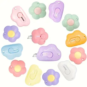 Mini Flower Cloud Shaped Portable Pocket Retractable Utility Knife, 6 Counts/set Box Cutter with Keychain Hole, Office Cutting Supplies