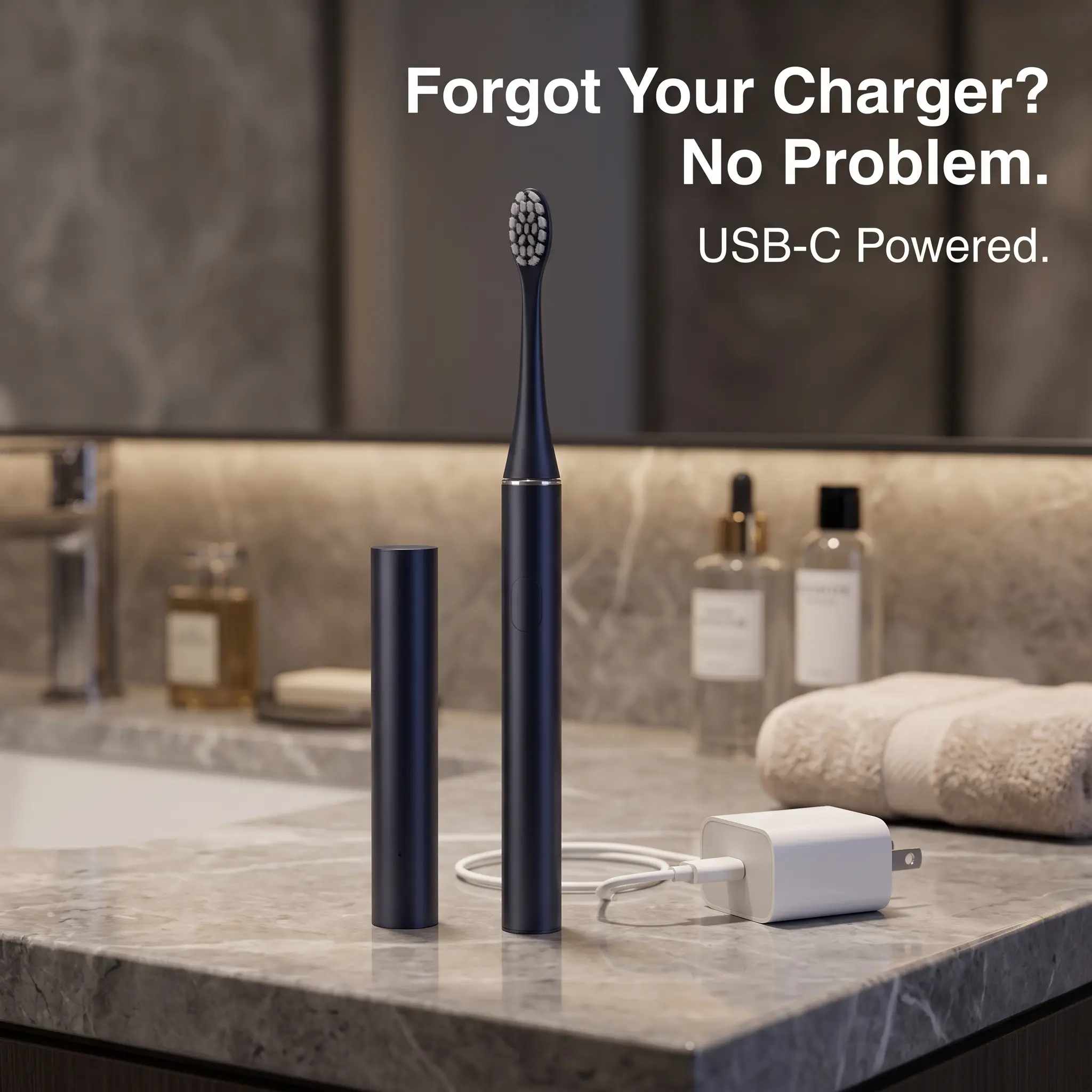 Made for Life on the Go Portable USB rechargeable vibrating travel toothbrush set, Convenient wall-mounted magnetic ring，30-Day Battery Life， supports USB-C charging, IPX7 waterproof rating, an essential electric toothbrush for travel