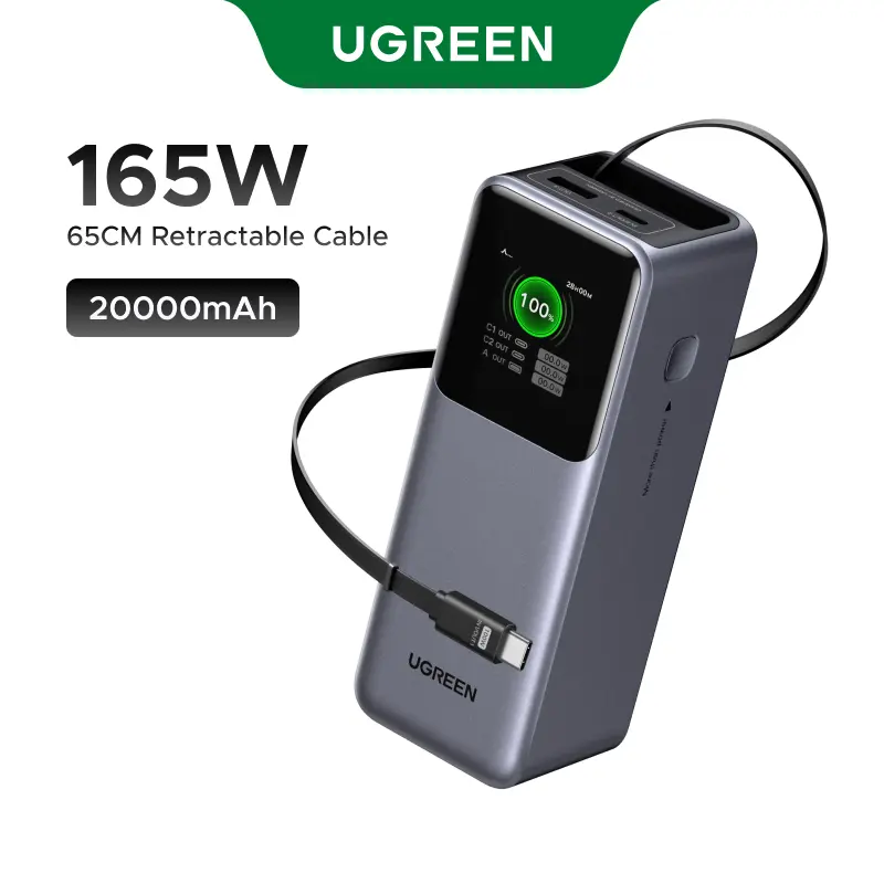 [LIVE ONLY]UGREEN Nexode Power Bank 20000mAh 165W with Built-in Retractable USB C Cable Laptop Travel Portable Charger, 100W Input, Fast Charging for MacBook Pro/Air/iPhone 17 16/iPad Pro/Galaxy S25 Ultra/Dell/HP and More,TIKTOKHOLIDAYHAUL