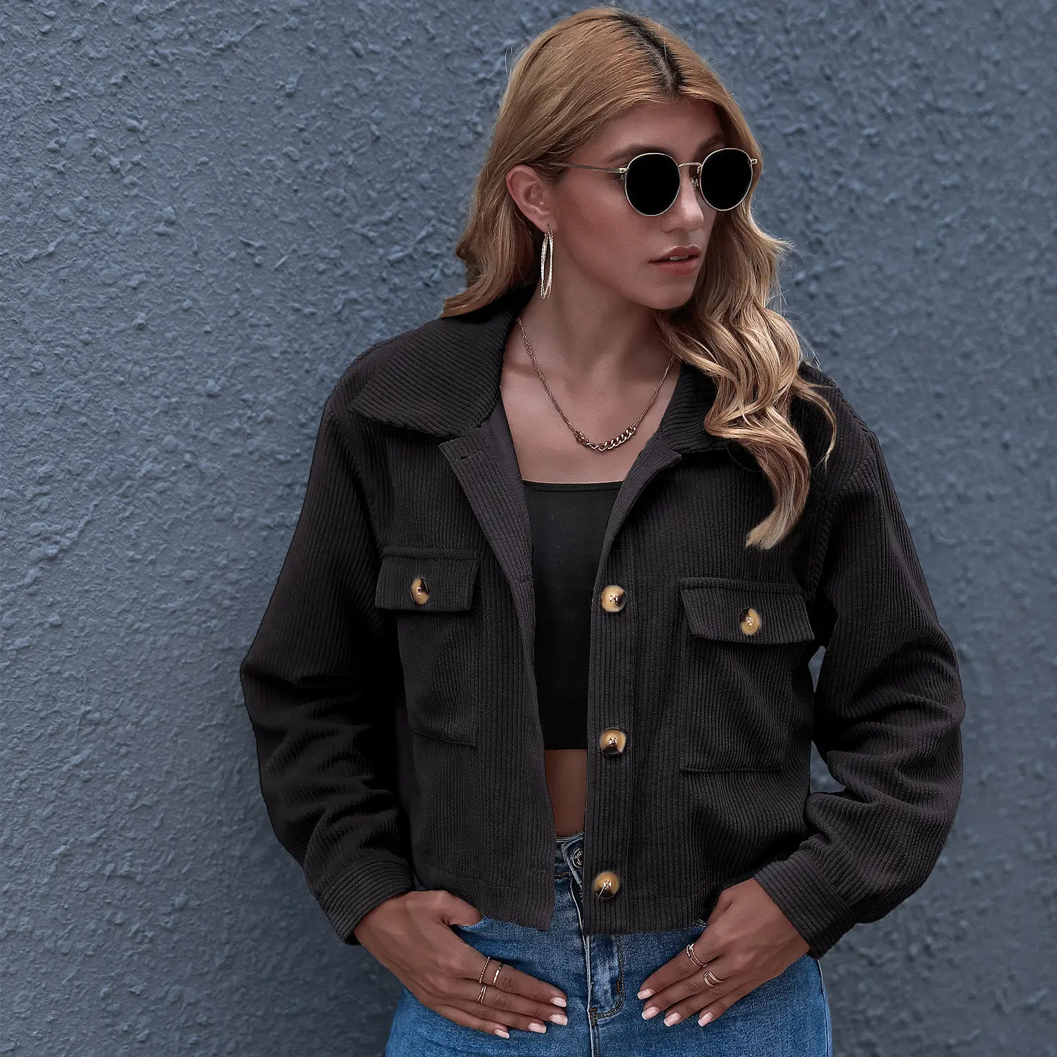 Women's Casual Vintage Soft Corduroy Shacket - Longsleeves, Collared Neck, Lightweight, Sweaters Layering Shirt, Everyday Style Outerwear