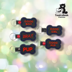 Pup Bone Keychain | Embroidered Vinyl Keychain | Pup Play Accessory | Pup Pride Gear | Dog Bone Keychain