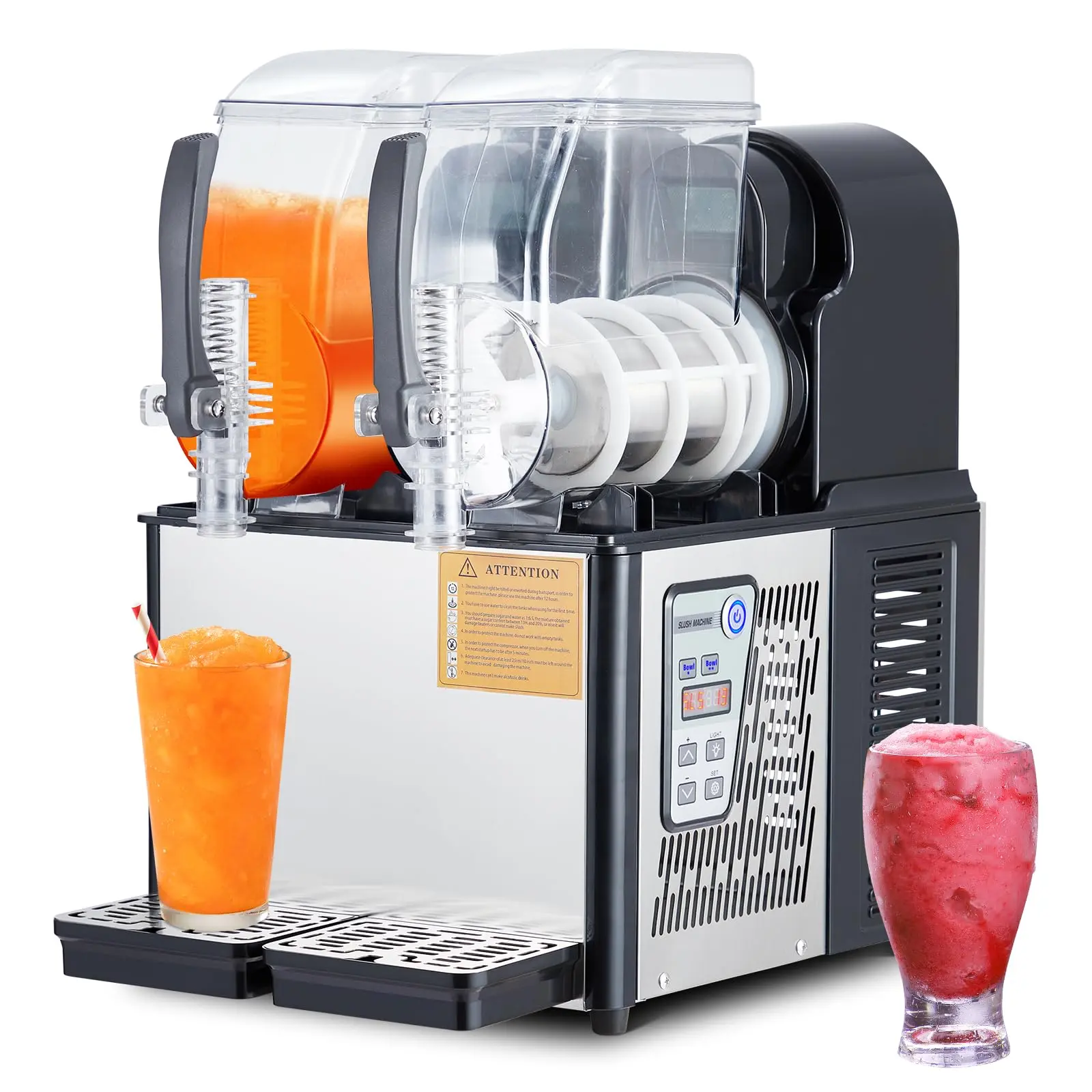 Commercial Slushie Machine – Dual 4L Tanks, 370W Stainless Steel Frozen Drink & Margarita Maker, Self-Cleaning, For Home/Supermarket/Cafe/Restaurant