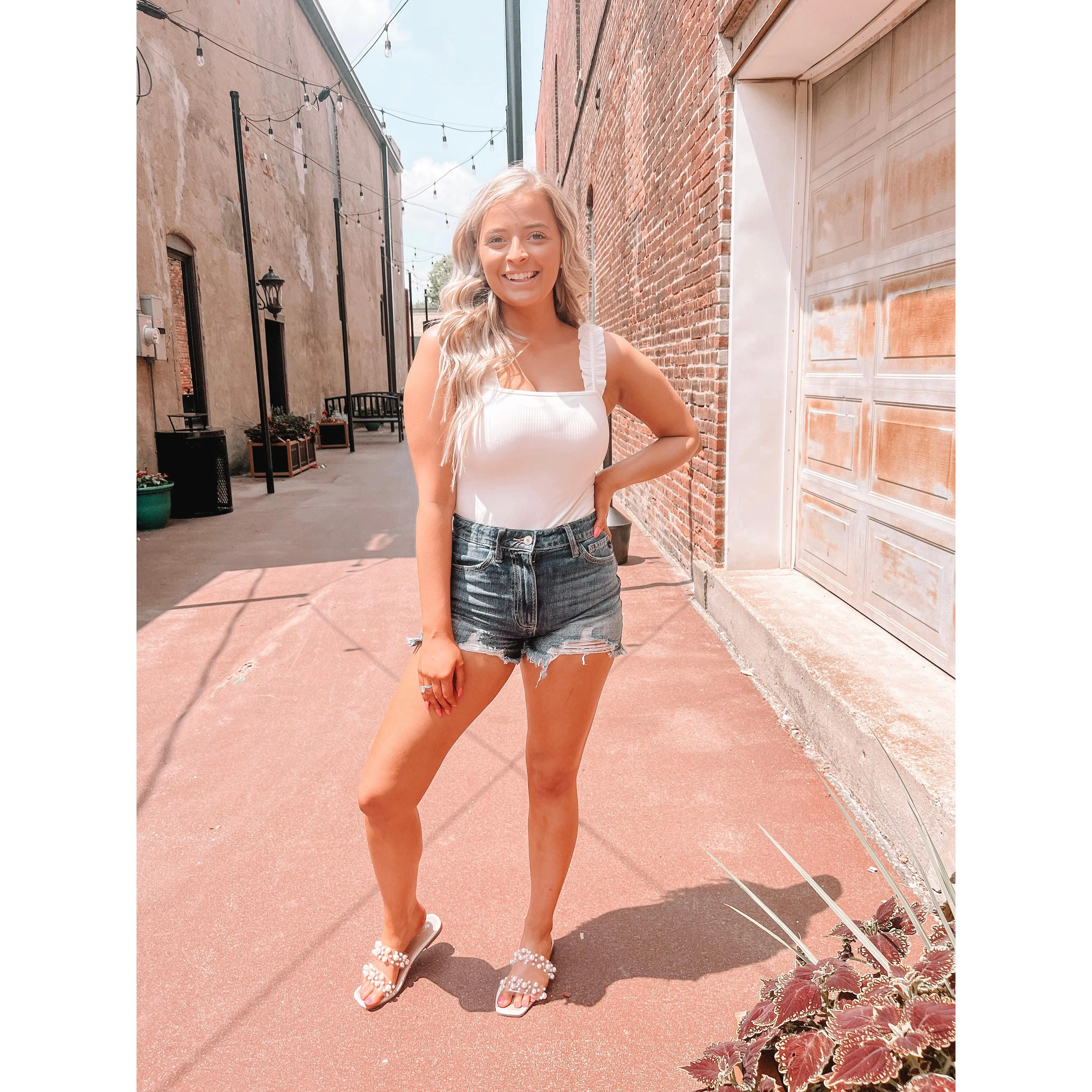 White Ruffle Strap Bodysuit