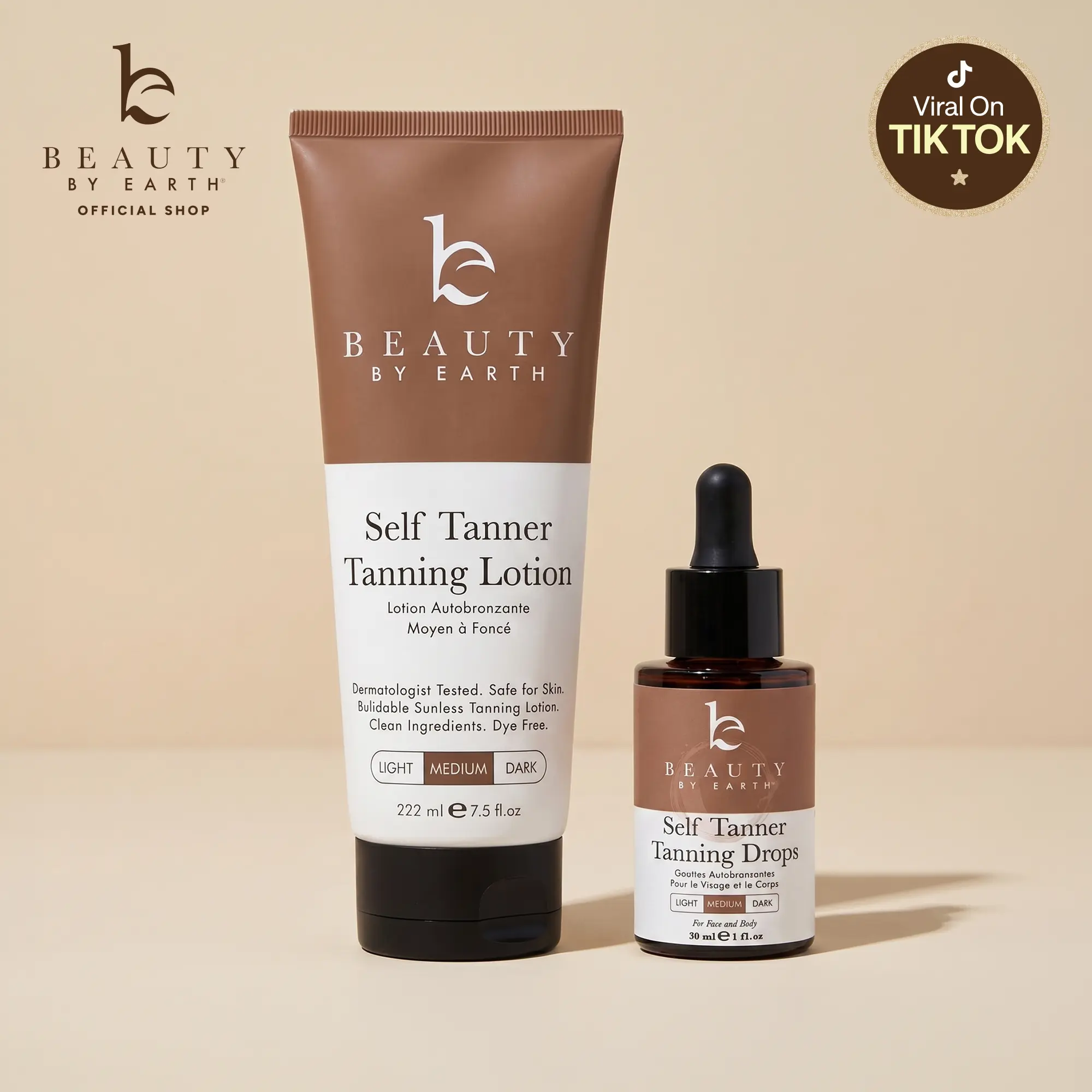Beauty by Earth Self Tanner Lotion and Drops Perfect Glow Bundle - Hydrating Full-Body Bronze Pro Tanning Customizable Glow Cruelty-Free & Dye-Free Made in USA