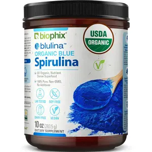 Biophix Blulina Organic Blue Spirulina Powder 10 oz 283.5 g USDA Certified Vegan & Non-GMO Antioxidant Superfood for Detoxification & Immune Support - Healthcare