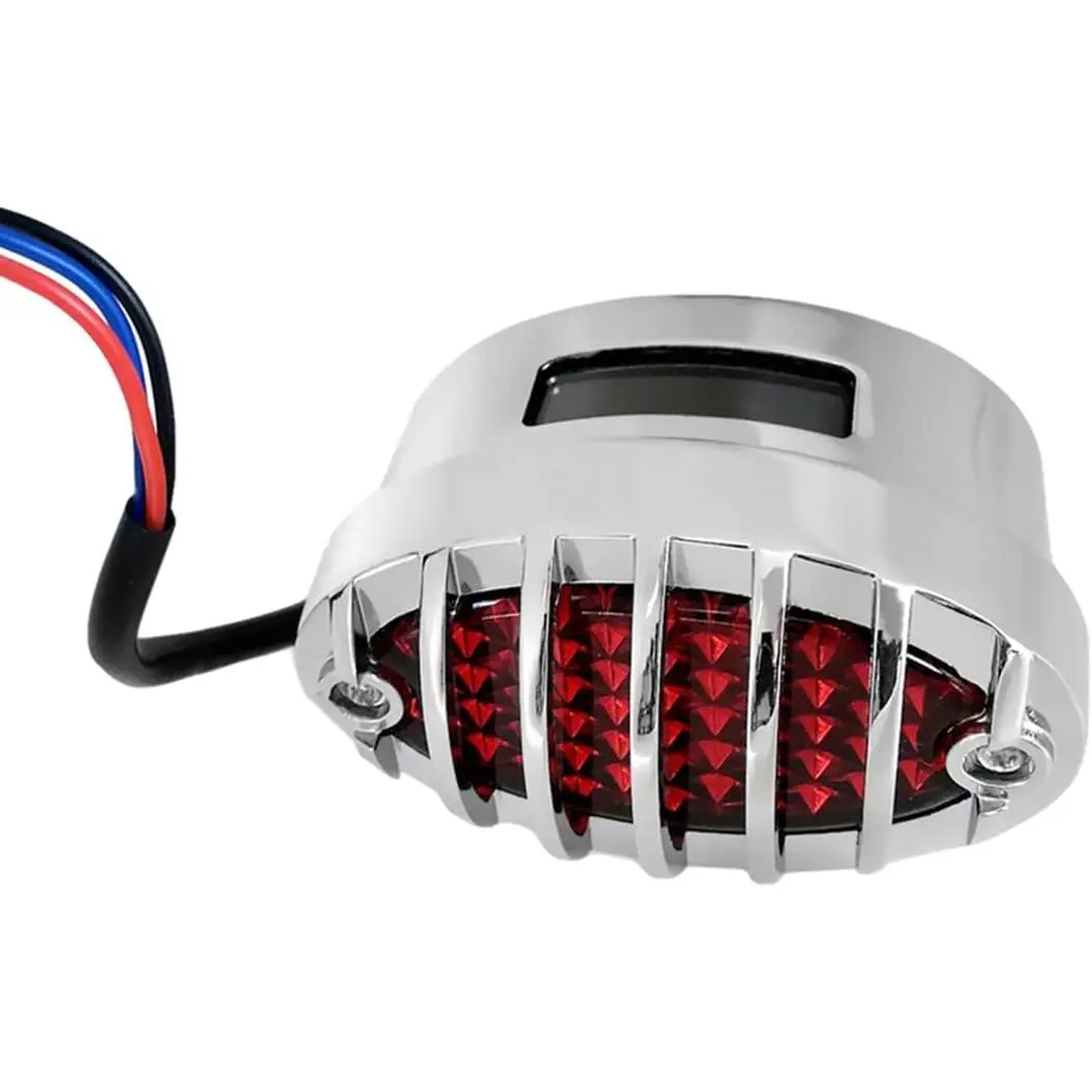 Motorcycle Custom Oval-shaped LED Tail Light Cat Eye Rear Running Brake Stop Light Red Lens Integrated License Plate Lamp Universal Fit for Cruisers/Bikes
