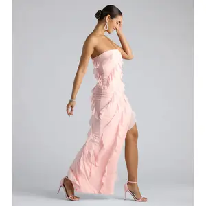 Gabby Formal Mesh Strapless Ruffle Long Dress